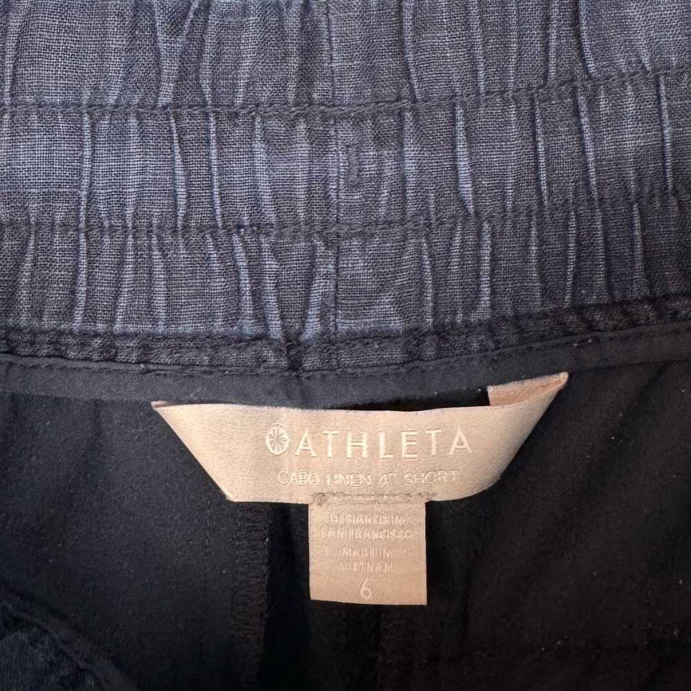 Athleta Cabo Linen 4" Short Womens 6 Navy Blue Elastic Drawstring Waist Pockets - Picture 4 of 7